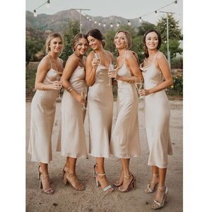 Show Me Your Mumu Verona Cowl Midi Cocktail Dress Champagne Luxe Satin M